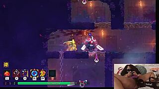 Chubby ebony gamer girl gets fucked with dildo while playing Dead Cells