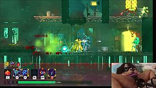 Chubby ebony gamer girl gets fucked with dildo while playing Dead Cells