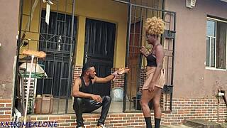 Ebony Neighbor Fucked in Miniskirt Missionary