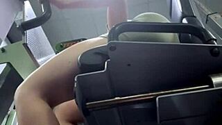 Young Amateur Squirts Extensively While Fucking in Gym with Big Tits Exposed.