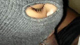 she gives a sloppy blowjob on the balcony with a monster cock