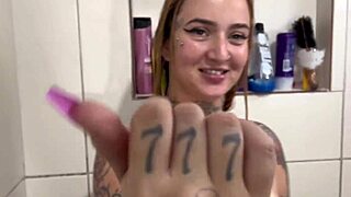 Blonde amateur fucks in bath and toilet, creampie filling her pussy