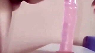 Skinny milf rides dildo in close up solo session