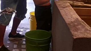 my cousin fucks my ass hard until he cums inside while i wash clothes