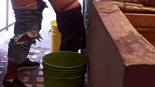 my cousin fucks my ass hard until he cums inside while i wash clothes