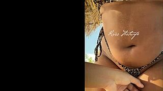 Married Prostitute Brunette Wife Shows Off Her Big Ass and Juicy Pussy at the Beach with Bikini Stuffed in Her Ass