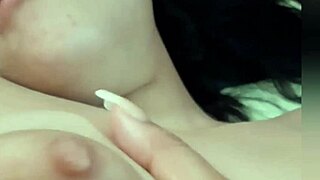 Music drowns out moans of Latina touching pink vagina