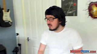 Busty Brit giving head to a dweeb