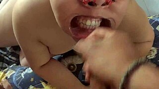 Fucking her face, cumming on nose