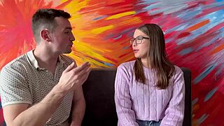 latina college student with glasses fucks her professor to pass english class, taboo interracial encounter