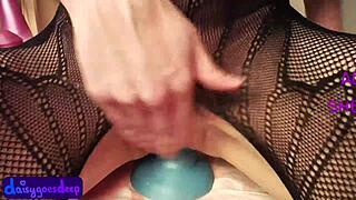 Skinny amateur uses big blue toy for anal gaping