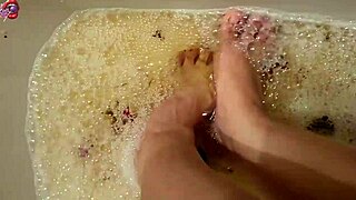 washing my feet with rose petals and herbs after a hard day