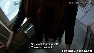 Glasses-Wearing Teen Rina Fucks On Stairway