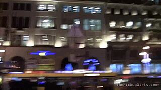 euro teen 18+ enjoys double blowjob and handjob in group threesome