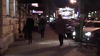 euro teen 18+ enjoys double blowjob and handjob in group threesome