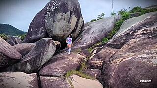 Adorable Teen Gives Deep Blowjob and Pussy Lick in Public POV Style