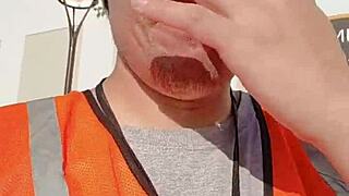 Asian mature woman walking about during work in public.