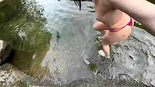 having fun at the waterfall with my latina friend, first time adventure