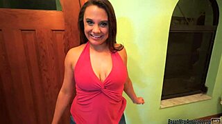 horny amateur girl masturbates at porn tryout, shaved pussy on display