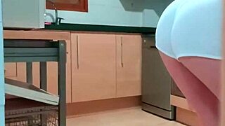 Petite teen has sex in the kitchen with a lucky fat guy, getting a creampie