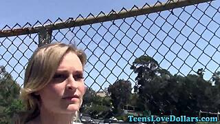 Real teen hardcore blowjob and facial fuck outdoors in public