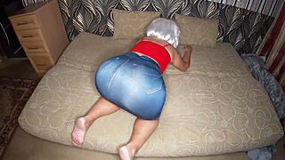 mom sits on the dick with her ass and jumps in anal sex