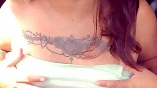 latina whore drives on highway, flashing her natural tits and panties in public for sexy homemade fun