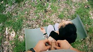 Pov Jerking Ponytail Brunette During Meditation for Huge Facial