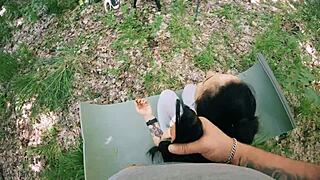 Pov Jerking Ponytail Brunette During Meditation for Huge Facial