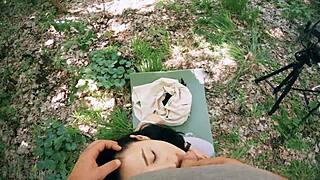 Pov Jerking Ponytail Brunette During Meditation for Huge Facial