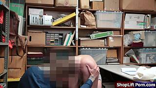 Store security catches busty blonde shoplifter and handles the situation with a firm approach