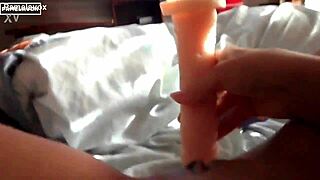 young latina enjoys her new dildo in oral blowjob homemade scene.
