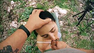 Pov Jerking Ponytail Brunette During Meditation for Huge Facial