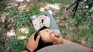 Pov Jerking Ponytail Brunette During Meditation for Huge Facial