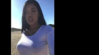 sexy ebony amateur almost gets caught masturbating in the public park, clothes ripped and wet