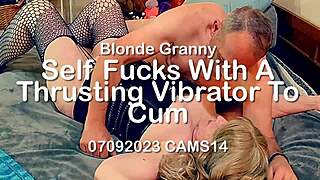 blonde mature granny pleasures herself with a vibrator until she cums