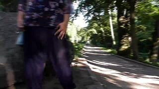 Hairy mature FLASHES pussy in PUBLIC park