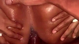 Beautiful brunette gets huge ass fucked with oil