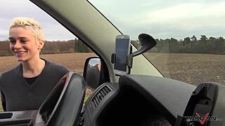 Czech girl trades pussy for ride home with cum in mouth and bouncing boobs