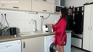 Wife welcomes tired husband home