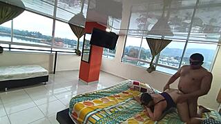 On a trip with my boss's wife, we shared a bed and I filled her with my cum in the hotel.