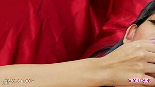 Beautiful brunette teen in casting session with massage.