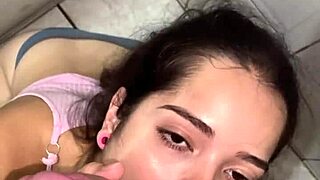 cute brunette gives sloppy deepthroat blowjob to wellington prado, cum in mouth