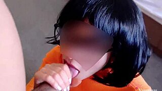 Velma accidentally removes her glasses and ends up sucking a big cock, getting penetrated