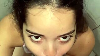 cute brunette gives sloppy deepthroat blowjob to wellington prado, cum in mouth