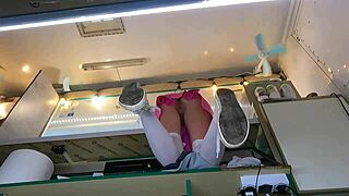 the boss is playing with his sexy shop assistant pussy while she talks to the customer