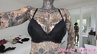 I try on black lingerie and micro bikini