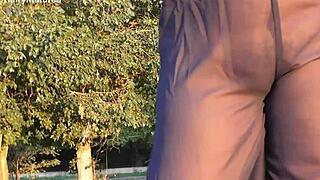 Look At That Hairy Mature Flashing Her Pussy Outdoors!