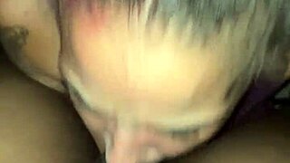 Ebony step-sister sucks cock, gets creampied outside