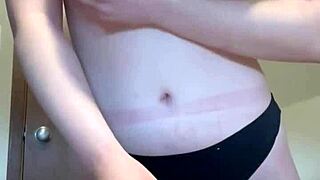 18yo amateur with pale huge natural tits cums hard all over her stuffed panties